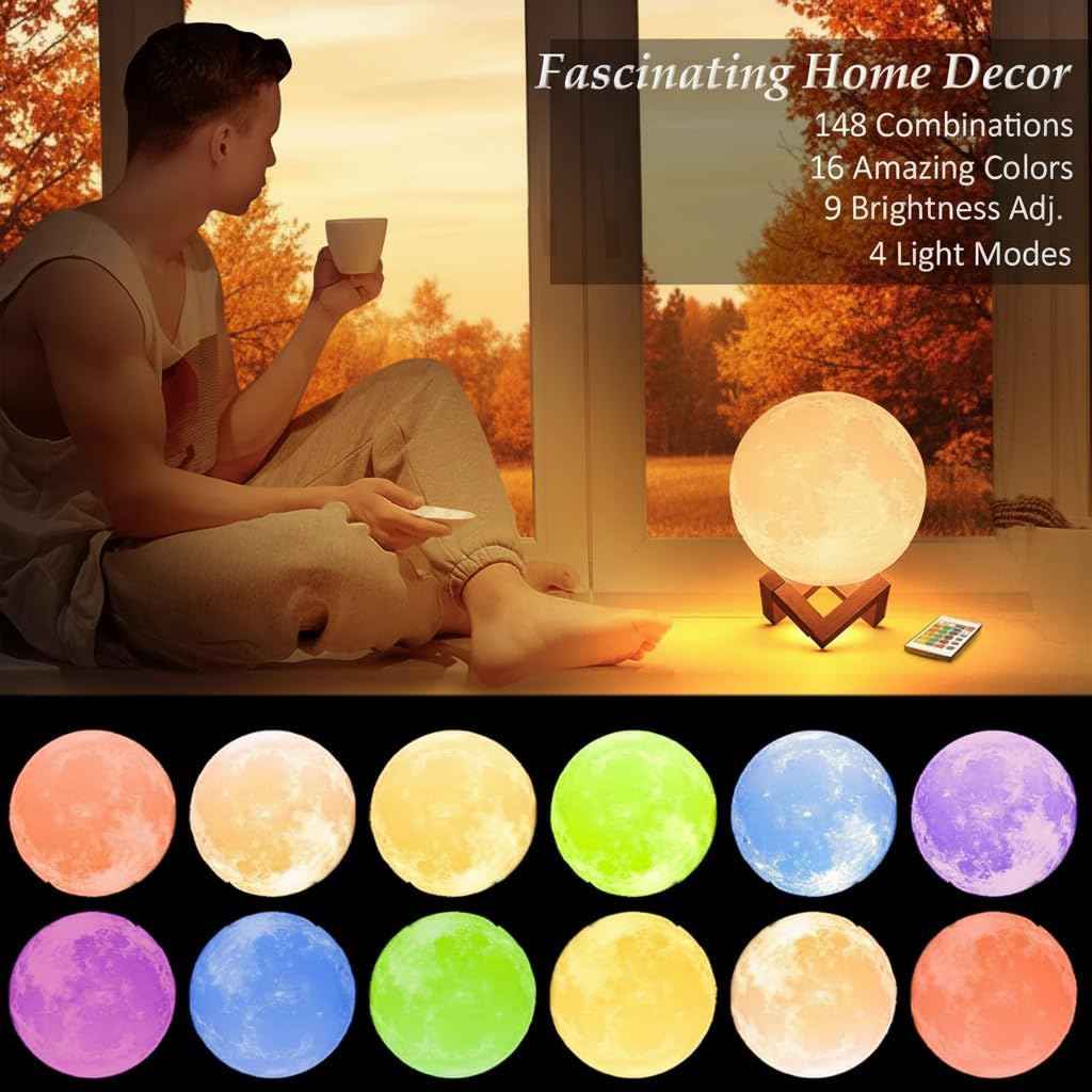 3D Moon LED Lamp - Elegant Remote-Controlled Lighting
