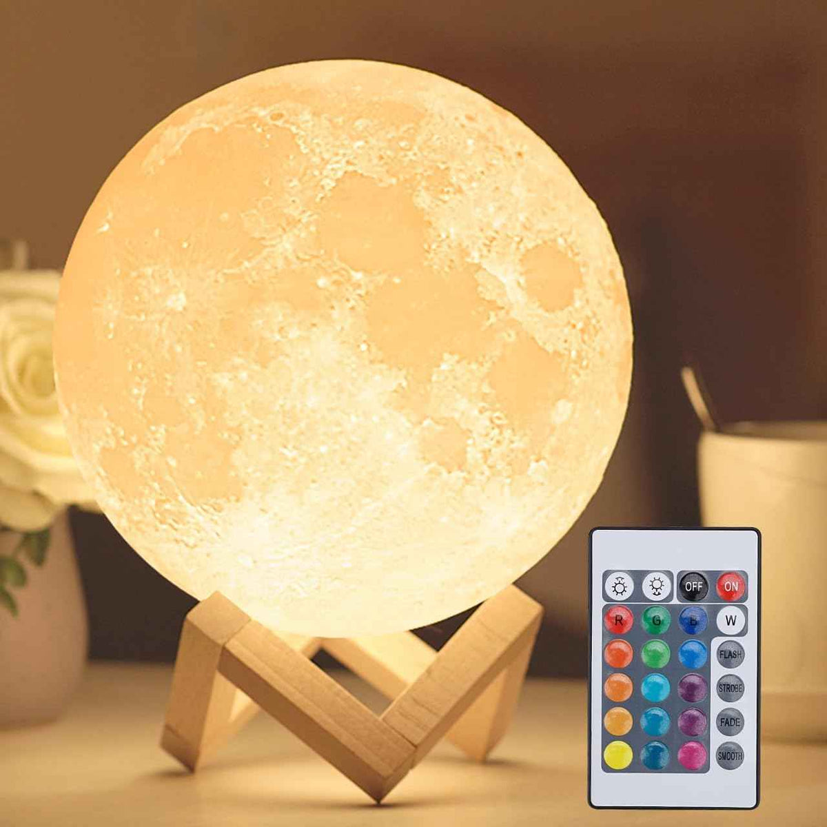3D Moon LED Lamp - Elegant Remote-Controlled Lighting